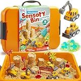 Klever Kits Construction Sensory Bin for Toddlers with Glow in The Dark Stones, Sandbox with Lid Castle Building kit, Preschool Learning Activities Gifts for Boys Girls Age 3+