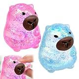 CZFDHP Capybara Fidget, Anxiety Relief Items for Sensory Needs, Slow Rising Capybara Fidgets for Stress Relief and Hand Exercise, Pink and Blue Glitter Sensory fidgets