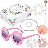 16 Pcs Flower Girl Proposal Box Kit Gifts Round Glasses Necklace Pearl Bracelet Diamond Pen Hair Scrunchies Rose Will You Be My Flower Girl for Wedding(Rose Pink)