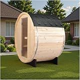 ZONEMEL Outdoor Barrel Steam Sauna, Wood Sauna Room for 2 Person with 4.5KW ETL TOULE Heater, Volcanic Stones, Asphalt Shingles, Waterproof Tarp, 8mm Tempered Glass, 220V, Rubber Base(0-195℉)