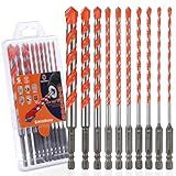 Concrete Carbide Drill Bits Hex Shank Masonry Cement Tile Drill Bit Set for Glass/Brick/Plastic/Cement/Tile 5/32"-1/2" (10PCS)