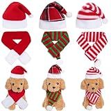 Jmkcoz 6 Pcs Pet Cat Dog Christmas Santa Hat with Scarf Christmas Costume Outfit Set Holiday Party Cosplay Dress Up Supplies for Puppy Kitten (Plaid)