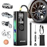 Airmoto Tire Inflator Portable Air Compressor - Air Pump For Car Tires with Digital Pressure Gauge, LED Light and Auto Shut-Off Function - Cordless Pump for Car, Motorcycle, Bicycle, Ball