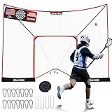 Lacrosse Backstop Net 14x10FT, Extra Large Coverage with 14mm Foam-Wrapped Fiberglass Pole for Shooting Training, 4-Strand Tear-Resistant Netting, Sandbag & Stakes(Lacrosse Goal NOT Included)