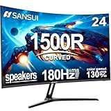 SANSUI 24 Inch Curved Gaming Monitor up to 180Hz MPRT 1ms with Built-in Speakers,FHD 1080P Computer Monitor Freesync 130% sRGB HDR,HDMI DP Ports VESA Mount Metal Stand(ES-G24C1 HDMI Cable Included)