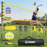Outdoor Volleyball Net Set for Backyard & Beach, 32FT Regulation Size, Easy Setup Adjustable Height Poles, Portable Net System with PU Volleyball, Pump & Carry Bag