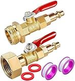 Breezliy 2PCS Brass RV Winterize Blowout Adapter, 1/4 Inch Male Quick Connecting Plug &3/4 inch Male GHT Thread &1/4 Inch Ball Valve with 2 Pcs Washers for Winterize RV Boat Camper Trailer