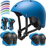 Kids Bike Helmet Set, Adjustable Helmet for Ages 3-10 Year Boys Girls, Pad Set with Knee and Elbow Pads for Bike, Roller, Skating, Scooter, Longboard and More Sports