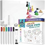 KEFF Make Your Own Board Game Set - DIY Blank Game Board Kit with Game Pieces, Blank Cards, Dice, Spinner, Pawns & More - Fun Family Board Games for Kids & Adults