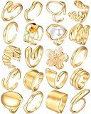 20Pcs Gold Ring Set for Women Chunky Boho Stack Flower Statement Rings Set