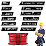 12 Pcs Toolbox Magnetic Labels with Clear Printing, Durable Magnetic Tags & Tool Box Widget for Steel Toolboxes and Carts, Black Labels for Efficient Tool Organization