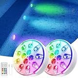VICHTOP Pool Lights - 2 Pack, Rechargeable Submersible LED Pool Lights with Remote, IP68 Waterproof Pool Decor Light for Inground Pools, Above Ground Pools, Parties, Hot Tubs, Vase Bases
