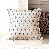 DrapePalette - Scalloped Throw Pillow Covers with Block Print Floral Patterns and Hidden Zipper - Blue Tulip, 20 x 20 Inches Pack of 1 - Soft Indoor Pillow Case for Livingroom, Bedroom, or Lounge