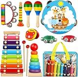 LOOIKOOS Toddler Musical Instruments,Wooden Percussion Instruments for Kids Preschool Educational Musical Toys Set Boys and Girls with Carrying Bag