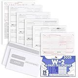 W2 Forms 2025 with Envelopes, 6 Part W2 Tax Forms for 25 Employees IRS Compatible Laser Forms with 3 W3s, Works with Quick books in Other Software - Includes 25 Self-Seal Envelopes