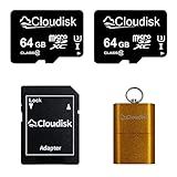 Cloudisk Micro SD Card 64GB U3 A2 Pack of 2 Flash Memory Card Micro SDXC with SD Adapter and Card Reader, C10, UHS-I (64GB)