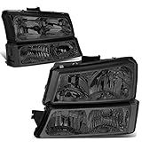 DNA MOTORING Pair Headlight Assembly Compatible with 2003-2006 Chevy Silverado 1500 2500 3500 1500 HD 2500 HD Avalanche 1500 2500, w/o Factory Cladding, Smoked/Clear, HL-OH-CS03-4P-SM-CL1