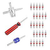 IHOTDER 3PCS Multifunctional Tire Valve Stem Removal Tool + 25PCS Valve Stem Core,4-Way Valve Core Tool for Repairing Car Tire or Air Conditioning Units