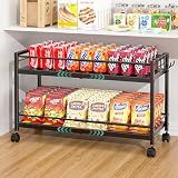 2-Tier Expandable Rolling Pantry Cart with Wheels, Adjustable Floor Organizer for Kitchen Pantry, Can Organizer for Pantry, Storage Cart for Snack, Food, Vegetables, Black, Patent Pending