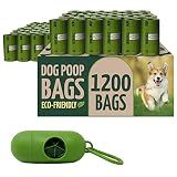Reli. Biodegradable Dog Poop Bags w/Holder (1200 Count - 80 Rolls Bulk)