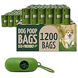 Reli. Biodegradable Dog Poop Bags w/Holder (1200 Count - 80 Rolls Bulk) | Leash Clip Dispenser | 9x13" Large Dog Bags for Poop | Green Eco-Friendly Oxobiodegradable Waste Disposal Refills (Unscented)