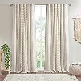 INK+IVY Imani 100% Cotton SINGLE PANEL Curtain Tufted Chenille Stripe Geometric Print Mid-Century Look Rod Pocket Top Drape for Living Room, Privacy Window Treatment for Bedroom, 50" W x 108" L, Ivory