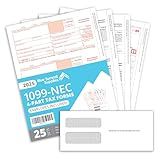 Blue Summit 1099 NEC Forms 2025 with Envelopes, 25 2025 1099 NEC Tax Forms, 4 Part Kit, Compatible with QuickBooks and Accounting Software, 25 Self Seal Envelopes with 3 1096 Included