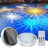Brightown Floating-Solar-Pool-Lights 2 Pack, RGBWW 12 Lighting Modes 3 Dimming & Timing IP68 Waterproof with Remote Control Solar Floating Pool Lights for Above Ground Pools Inground Pools Accessories