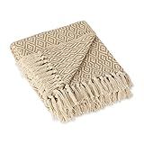 DII Rustic Farmhouse Double Diamond Woven Throw, 50x60, Stone