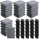 Ziliny 24 Set Wood Stain Applicators and Disposable Latex Gloves Microfiber Stain Sponge Pads for Wood and Oil Based Finishes(Gray)