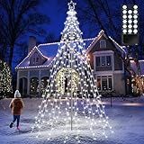Lomotech Christmas Tree Lights - 10Ft 404 LED with 7.08" Topper, Remote Controll Waterproof Iron Pole Waterfall Lights for Outdoor Christmas Decorations (White)