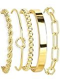 Gokeey Gold Cuff Bracelets for Women Trendy Waterproof, 14K Gold Plated Chunky Gold Bangles Beaded Bracelet for Women Fashion Accessories, Stackable Rope Forever Love Knot Infinity Paperclip Cuban Twist Bracelets Stack Set Bold Vintage Statement Jewelry