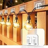 Galetcy Hooks for Outdoor String Lights - 100 Pack with Adhesive Strips - No Damage, No Tools, No Holes, Waterproof and UV-Resistant, Perfect for Christmas and Patio Decor