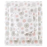 True North by Sleep Philosophy Cozy Flannel Warm 100% Cotton Sheet - Novelty Print Animals Stars Cute Ultra Soft Cold Weather Bedding Set, Twin, Pink/Grey Snowflakes 3 Piece