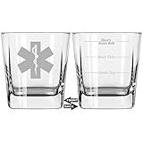 MIP Brand 12 oz Square Base Rocks Whiskey Double Old Fashioned Glass Two Sided Good Day Bad Day Don't Even Ask Star of Life Emergency Medical Technician Paramedic