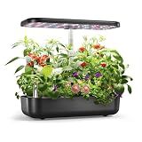 owltron Hydroponics Growing System Kit, 12 Pods Indoor Herb Garden with 24W LED Grow Light Full Spectrum, Planting Height Up to 20", Quiet Water Pump, Indoor Gardening for Gifts, Kitchen, Matte Black