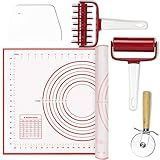 Qitdathn 5 pcs Pizza Tool Set Includ Pastry Pizza Roller, Pizza Dough Docker that Time-Saving and Dough Scraper Cutter and Pizza Cutter Wheel and Silicagel Pastry Mat (5 pcs)