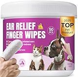 Pet Ear Cleaning Finger Wipes for Dogs & Cats - Dog Ear Cleaner with Aloe, Coconut Oil & Ginseng - Finger Dog Ear Wipes to Relieve Ear Itching, Infections, Wax & Smelly Ears - 50 Ct - Coconut Scent