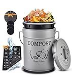 AOSION Countertop Compost Bin Kitchen,Odorless Indoor Compost Bin with Lid and Compost Bags,Compost Bucket Composter Container for Food Waste,Grey