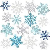 Winter Snowflake Cutouts Glitter Paper Decorations - 50Pcs Blue and Silver Double-Side Christmas Cutouts for Holiday Winter Wonderland Bulletin Board, Frozen Party Decor