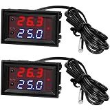 Weewooday 12V Temperature Controller Thermostat Dual LED Display,2 Pcs