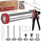 SMOQIO 2LB Jerky Gun Kits, 304 Stainless Steel Beef Stick Gun, Beef Jerky Shooter Cannon with 6 Versatile Nozzles, Suitable for 19mm Snack Stick, with 4 Cleaning Brushes and 1 Meat Pusher