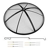 Baitedelai Fire Pit Spark Screen, Outdoor 36 Inch Round Fire Pit Screen with Foldable Hook and Marshmallow Sticks, Heavy Duty Steel Mesh Fire Pit Cover for Backyard, Beach, RV Camping