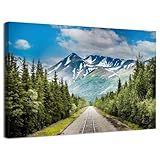 Denali National Park Canvas Wall Art McKinley Mountains Prints Poster Nature Forest with Alaska Rail Landscape Wall Decor Mountains Scenery Artwork for Living Room Bedroom Home Decoration 24x36"