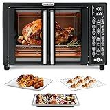 Gourmia French Door Air Fryer – 25 Qt Large Capacity Convection Oven, Fryforce 360°, Digital Display with 17 Cooking Presets, Bake, Toast, Roast, Dehydrate, Fits 12” Pizza