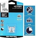 HIGH & MIGHTY 515303 Picture Hanger Set, Easy Tool-Free Dry Wall Art Hangers for Large Artwork, Photos, and Mirrors, Holds up to 60lbs, Steel, Silver