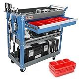 AIRAJ 3 Tier Rolling Tool Cart,Mechanic Tool Cart on Wheels,Industrial Utility Cart with Drawers and Pegboard,440 LBS Capacity Tool Storage Cart for Garage,Warehouse,Blue
