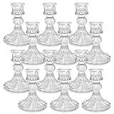 Sudifor 12 Pack Glass Candlestick Holders- Clear Taper Stripe Candle Holders for Candlesticks, 4" H Taper Candle Holders Small Centerpiece for Wedding, Festival, Party & Windowsill Decor