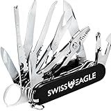 Swiss Eagle 30-in-1 Classic Pocket House Hold & Campaign Tool, Premium Multi Tool Pocket Tool with Blade, Scissor, Screwdriver, Plier, Magnifying Glass, Tweezer for Christmas Gifts - - Black