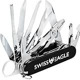 Swiss Eagle 30-in-1 Classic Pocket House Hold & Campaign Tool, Premium Multi Tool Pocket Tool with Blade, Scissor, Screwdriver, Plier, Magnifying Glass, Tweezer for Christmas Gifts - - Black